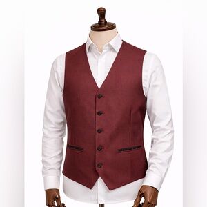 Men’s Burgundy Formal Vest Size M Classic Suit Waistcoat